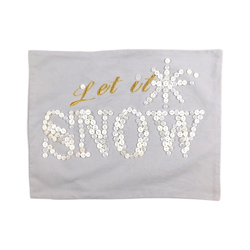 Pottery Barn “Let It Snow” Button Embellished Pillow Cover – Gray, 15x12